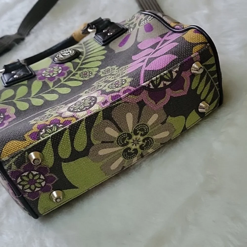 SPARTINA 449 Linen Purple Green Floral Printed Boho Preppy Satchel Crossbody Bag